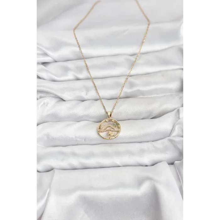 BUĞZ 316L Çelik Zincir Gold Renk Şans Kolyesi Model Zirkon Taşlı Kadın Kolye