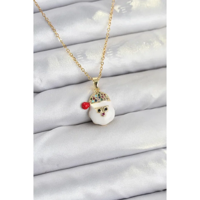 BUĞZ 316L Çelik Zincir Gold Renk Şapkalı Kardan Adam Kafası Model Yılbaşı Temalı Kadın Kolye