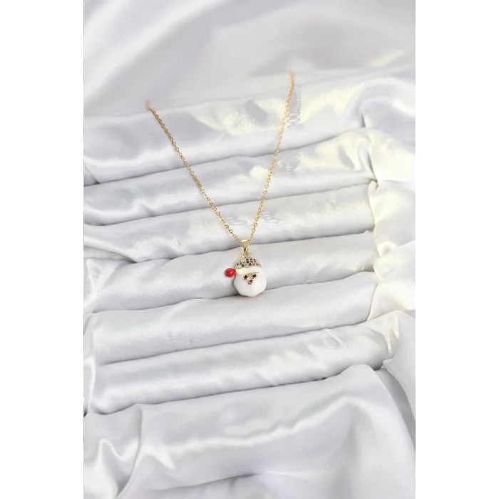 BUĞZ 316L Çelik Zincir Gold Renk Şapkalı Kardan Adam Kafası Model Yılbaşı Temalı Kadın Kolye - Lisinya