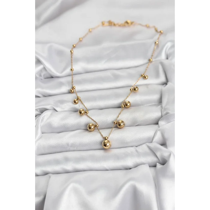 BUĞZ 316L Çelik Zincir Gold Renk Topçuklu Kolye - Lisinya