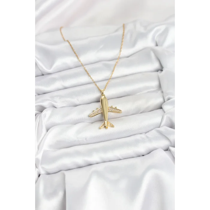 BUĞZ 316L Çelik Zincir Gold Renk Uçak Model Kadın Kolye - Lisinya