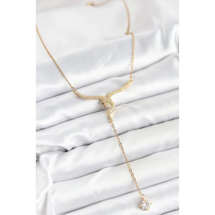 BUĞZ 316L Çelik Zincir Gold Renk Yılan Model Y Kolye