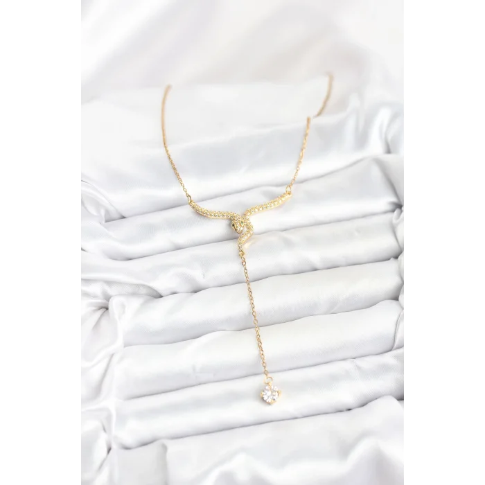 BUĞZ 316L Çelik Zincir Gold Renk Yılan Model Y Kolye - Lisinya