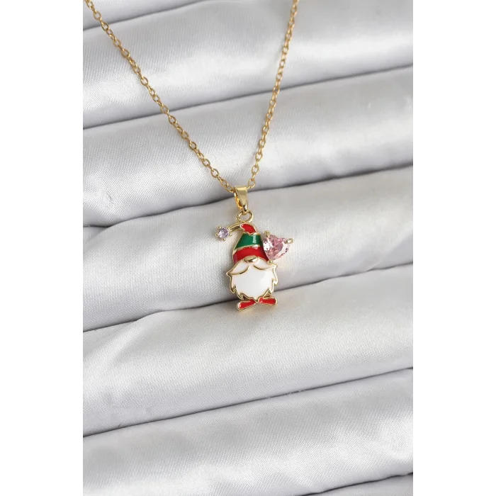 BUĞZ 316L Çelik Zincir Gold Renk Yılbaşı Teması Kadın Kolye