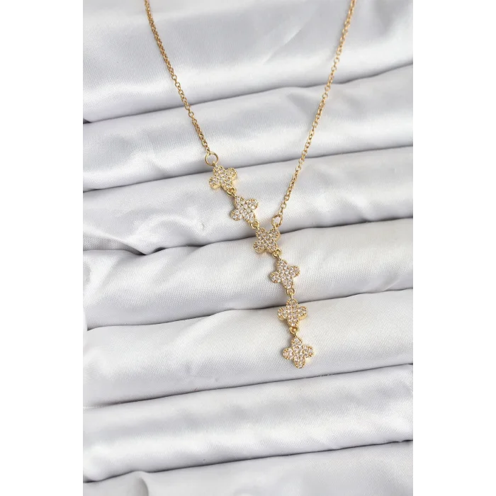 BUĞZ 316L Çelik Zincir Gold Renk Yonca Model Kadın Kolye