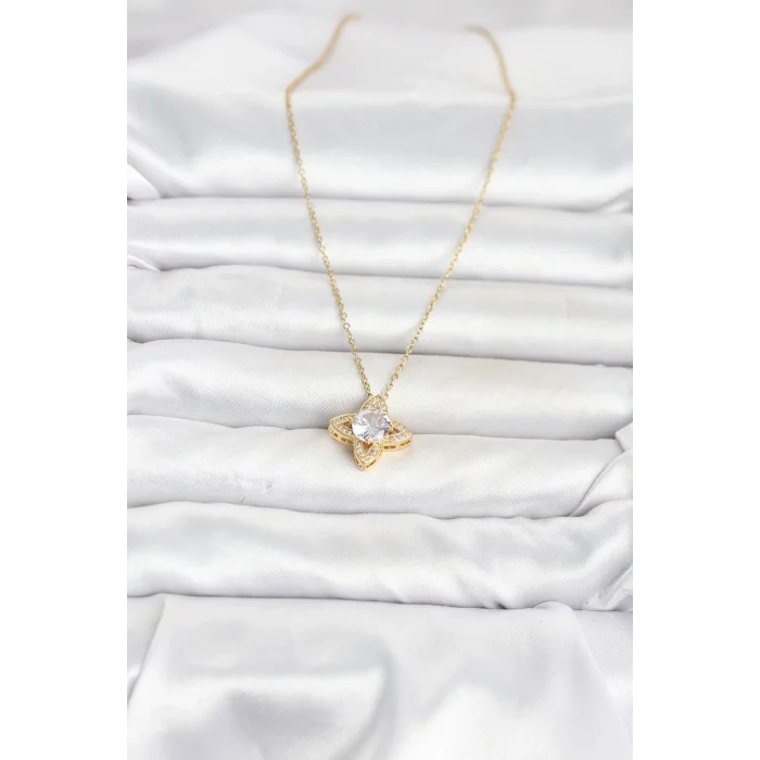 BUĞZ 316L Çelik Zincir Gold Renk Yonca Model Kadın Kolye