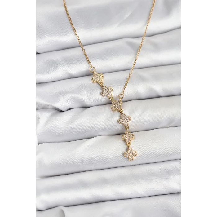 BUĞZ 316L Çelik Zincir Gold Renk Yonca Model Kadın Kolye - Lisinya