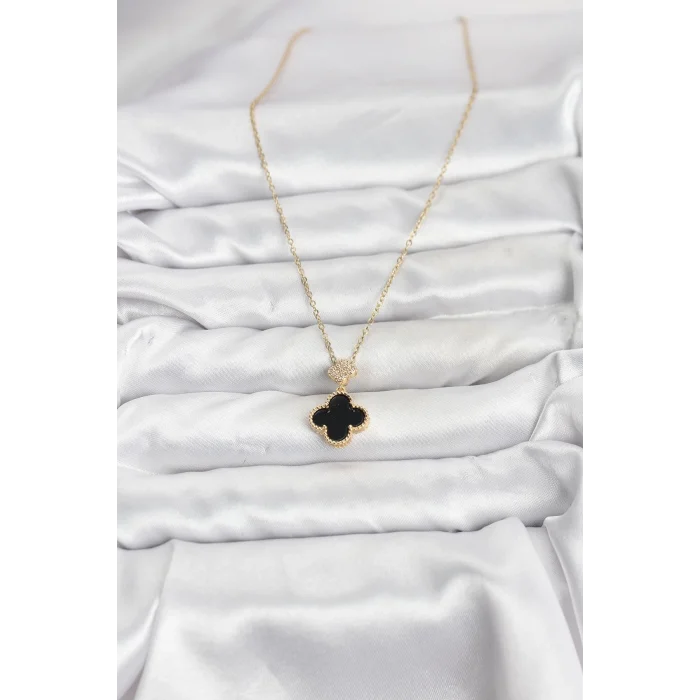 BUĞZ 316L Çelik Zincir Gold Renk Yonca Model Zirkon Taşlı Kadın Kolye