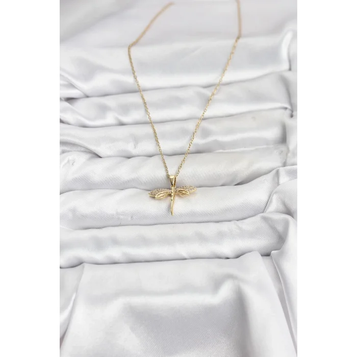 BUĞZ 316L Çelik Zincir Gold Renk Yusufçuk Model Zirkon Taşlı Kadın Kolye