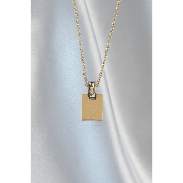 BUĞZ 316L Çelik Zincir Gold Renk Zirkon Taşlı Aşk Mektubu Kolye