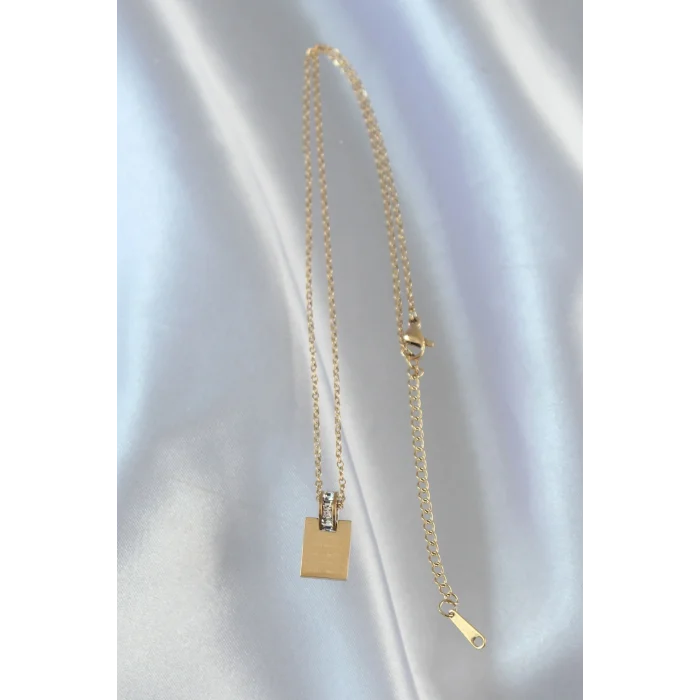 BUĞZ 316L Çelik Zincir Gold Renk Zirkon Taşlı Aşk Mektubu Kolye
