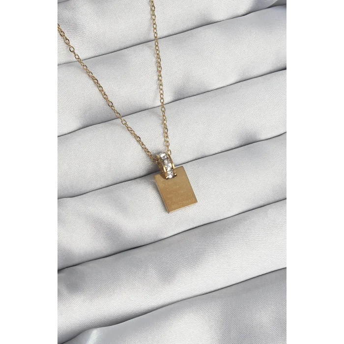 BUĞZ 316L Çelik Zincir Gold Renk Zirkon Taşlı Aşk Mektubu Kolye