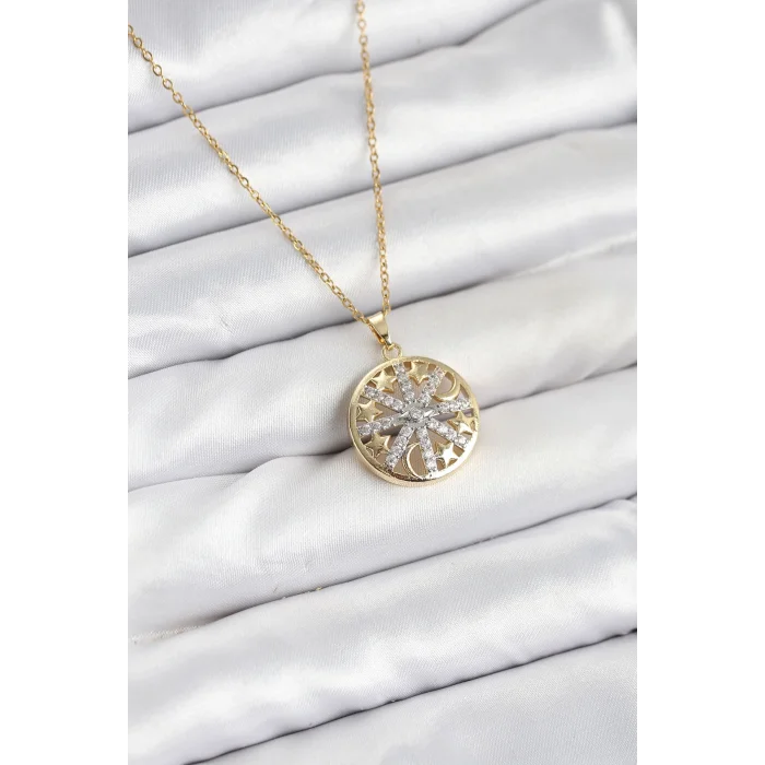 BUĞZ 316L Çelik Zincir Gold Renk Zirkon Taşlı Kadın Kolye