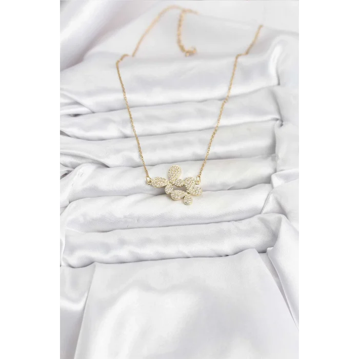 BUĞZ 316L Çelik Zincir Gold Renk Zirkon Taşlı Kelebek Model Kadın Kolye - Lisinya