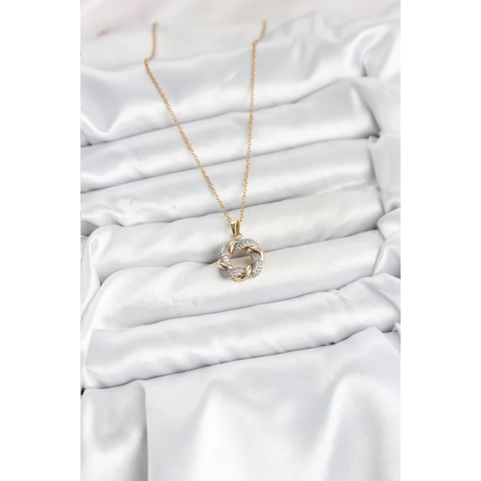 BUĞZ 316L Çelik Zincir Gold Renk Zirkon Taşlı Sarmal Model Kadın Kolye