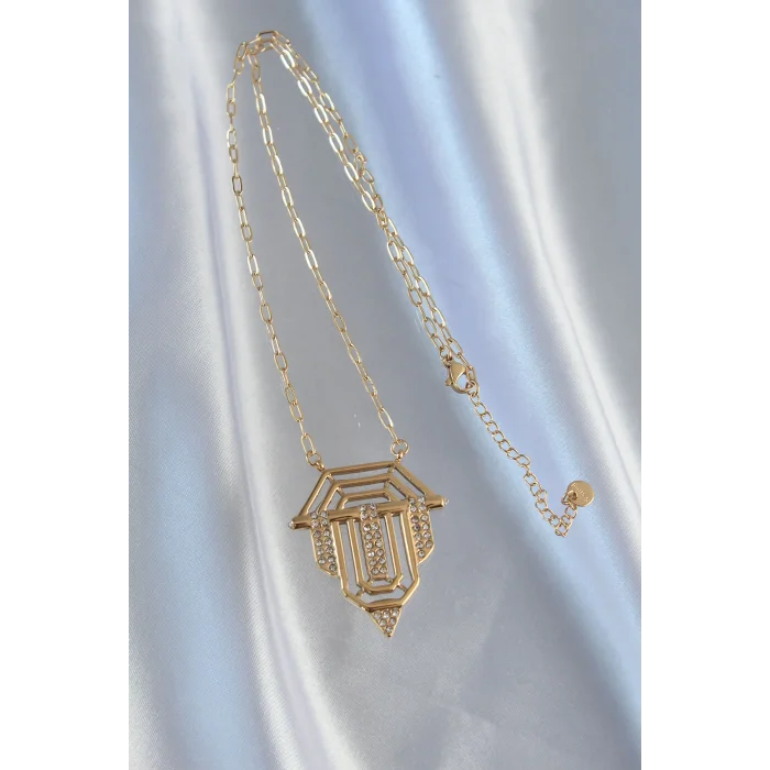 BUĞZ 316L Çelik Zincir Gold Renk Zirkon Taşlı Serenay Kolyesi - BUĞZ