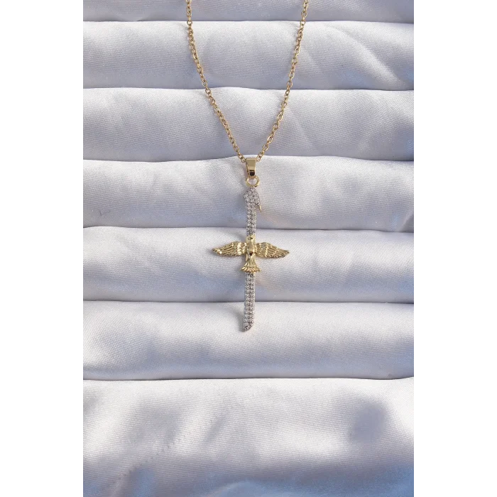 BUĞZ 316L Çelik Zincir Gold Renkli Zirkon Taşlı Anka Kuşu Kolye