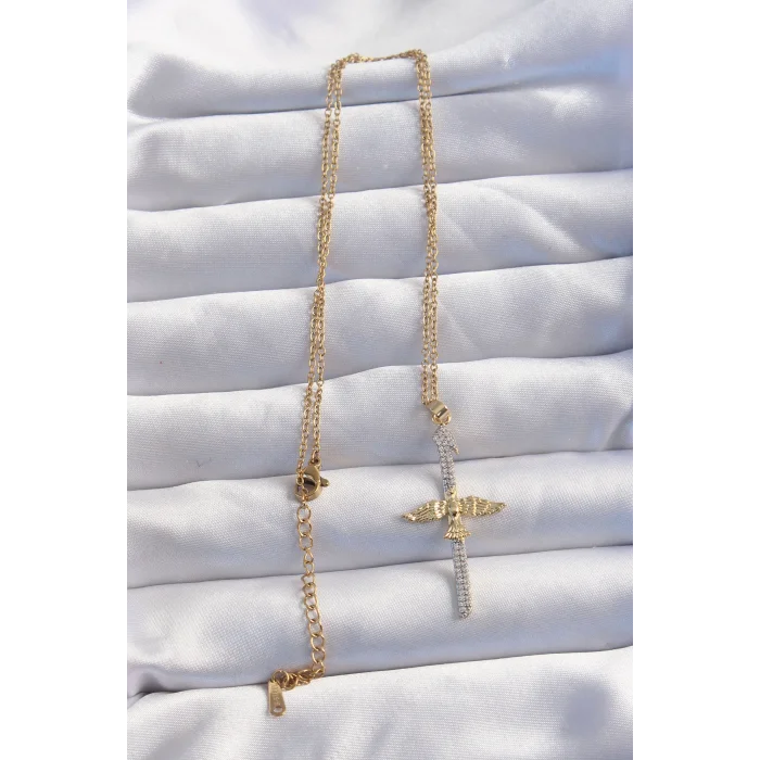 BUĞZ 316L Çelik Zincir Gold Renkli Zirkon Taşlı Anka Kuşu Kolye - Lisinya