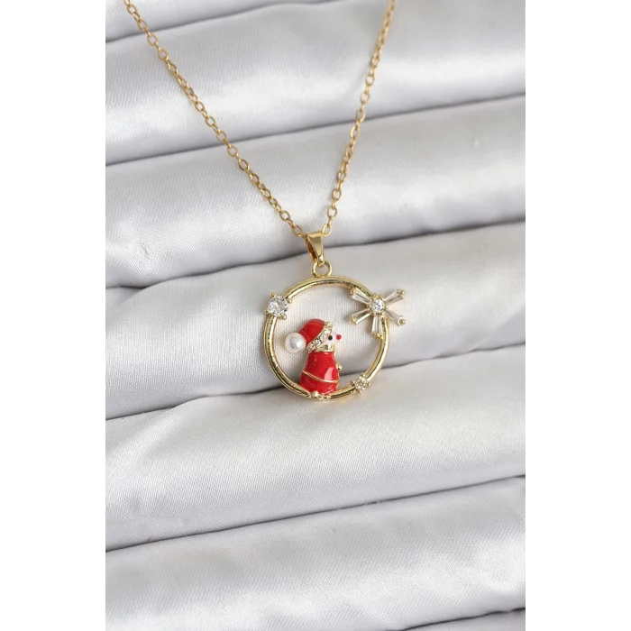 BUĞZ 316L Çelik Zincir Gold Zirkon Taşlı Yılbaşı Tema Kadın Kolye