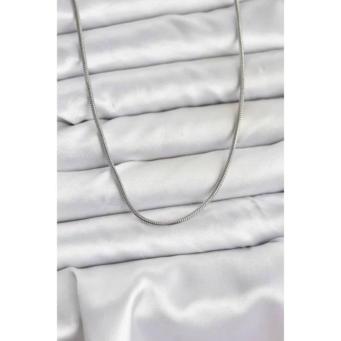 BUĞZ 316L Çelik Zincir Gümüş Renk 60 cm Yılan Zincir Kadın Kolye