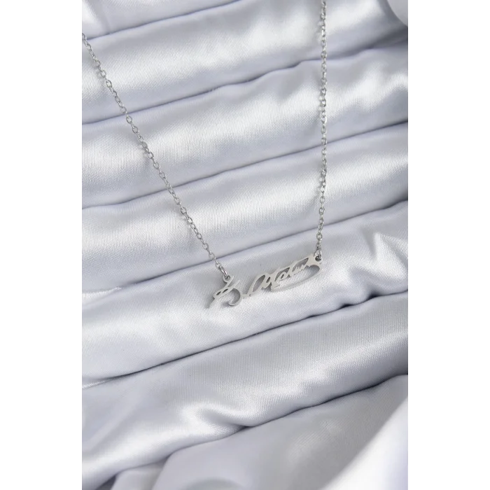 BUĞZ 316L Çelik Zincir Gümüş Renk Atatürk İmza Figür Kadın Kolye