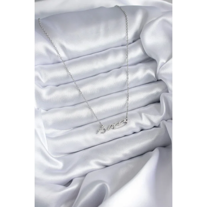 BUĞZ 316L Çelik Zincir Gümüş Renk Atatürk İmza Figür Kadın Kolye