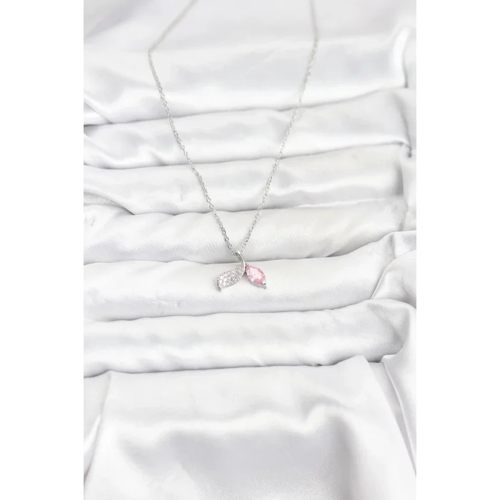 BUĞZ 316L Çelik Zincir Gümüş Renk Balık Kuyruğu Model Zirkon Taşlı Kadın Kolye