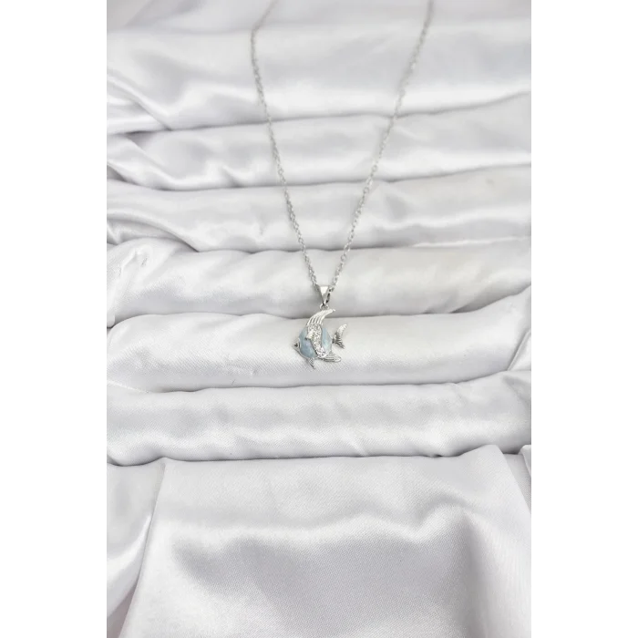 BUĞZ 316L Çelik Zincir Gümüş Renk Balık Model Zirkon Taşlı Kadın Kolye