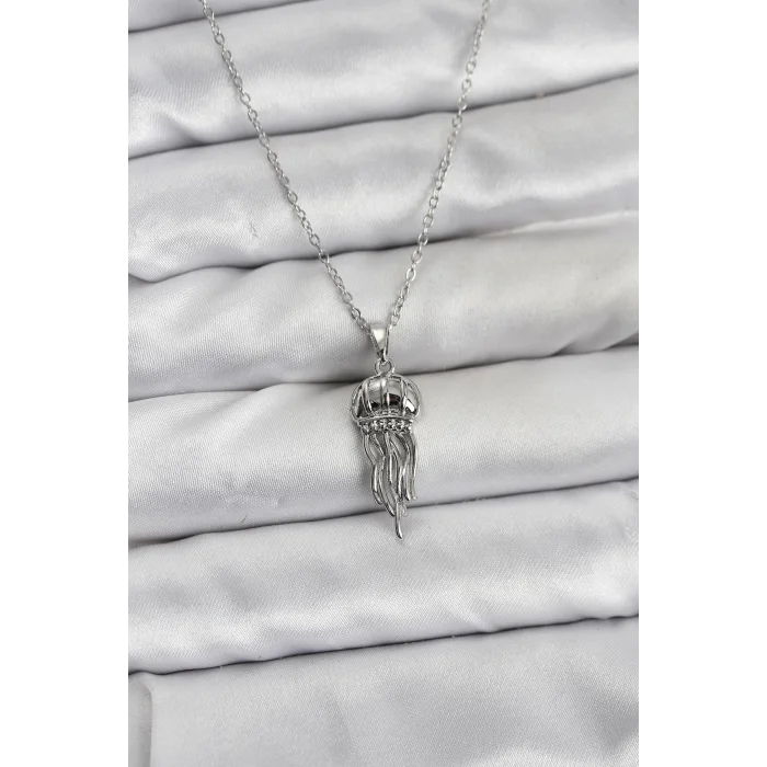 BUĞZ 316L Çelik Zincir Gümüş Renk Deniz Anası Model Zirkon Taşlı Kadın Kolye