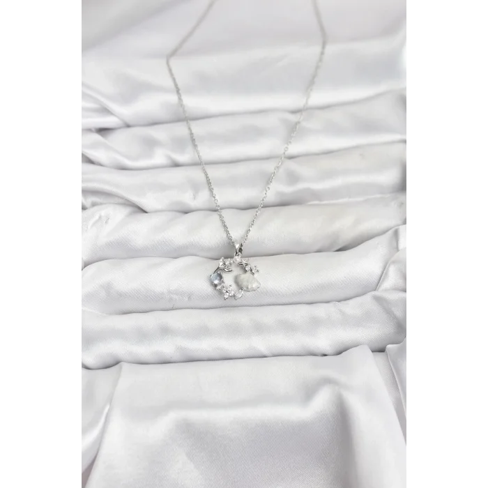 BUĞZ 316L Çelik Zincir Gümüş Renk Deniz Tema Model Zirkon Taşlı Kadın Kolye