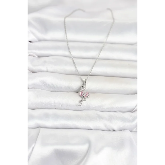 BUĞZ 316L Çelik Zincir Gümüş Renk Flamingo Model Kadın Kolye