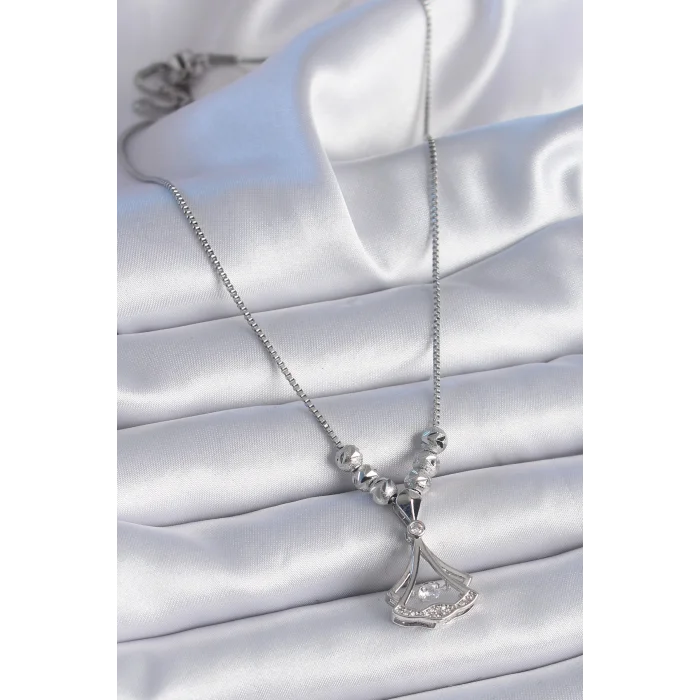 BUĞZ 316L Çelik Zincir Gümüş Renk Gingko Yaprağı Model Zirkon Taş Detay Kadın Kolye - Lisinya