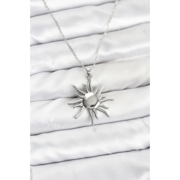 BUĞZ 316L Çelik Zincir Gümüş Renk Güneş Model Kadın Kolye