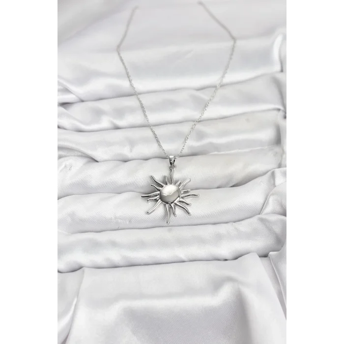BUĞZ 316L Çelik Zincir Gümüş Renk Güneş Model Kadın Kolye