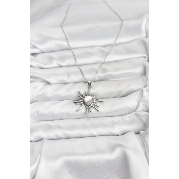 BUĞZ 316L Çelik Zincir Gümüş Renk Güneş Model Kadın Kolye - BUĞZ