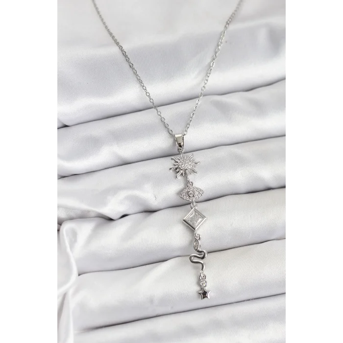 BUĞZ 316L Çelik Zincir Gümüş Renk Güneş ve Enerji Model Kadın Y Kolye