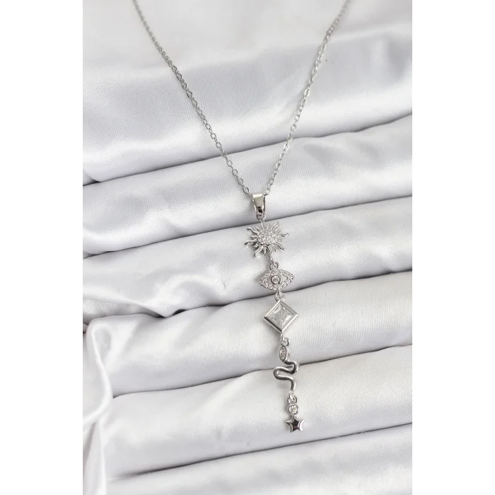 BUĞZ 316L Çelik Zincir Gümüş Renk Güneş ve Enerji Model Kadın Y Kolye - Lisinya
