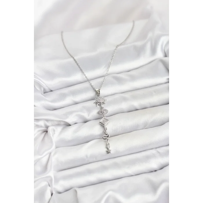 BUĞZ 316L Çelik Zincir Gümüş Renk Güneş ve Enerji Model Kadın Y Kolye - Lisinya