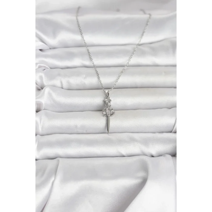 BUĞZ 316L Çelik Zincir Gümüş Renk Kılıç Model Kadın Kolye