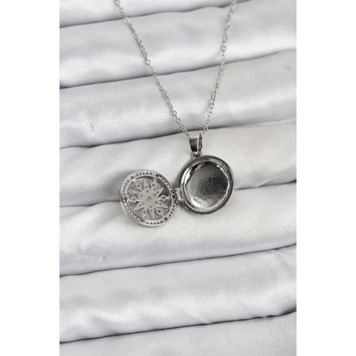 BUĞZ 316L Çelik Zincir Gümüş Renk Kutup Yıldızı Kapaklı Model Kadın Kolye