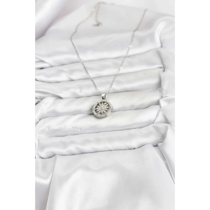 BUĞZ 316L Çelik Zincir Gümüş Renk Kutup Yıldızı Kapaklı Model Kadın Kolye