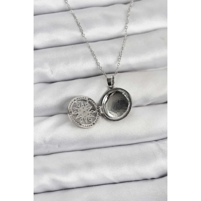 BUĞZ 316L Çelik Zincir Gümüş Renk Kutup Yıldızı Kapaklı Model Kadın Kolye - Lisinya