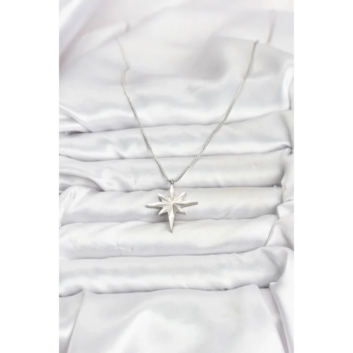 BUĞZ 316L Çelik Zincir Gümüş Renk Kutup Yıldızı Model 60 cm Zincir Kadın Kolye