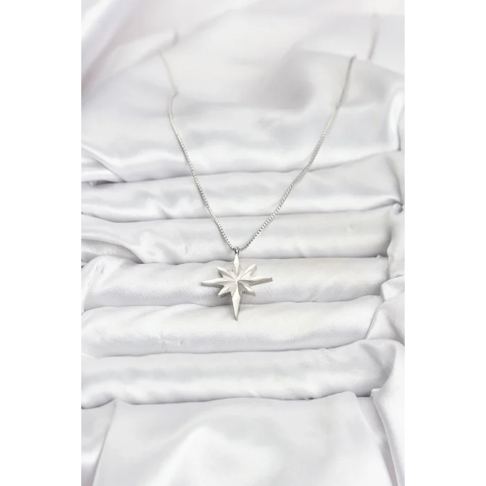 BUĞZ 316L Çelik Zincir Gümüş Renk Kutup Yıldızı Model 60 cm Zincir Kadın Kolye - Lisinya