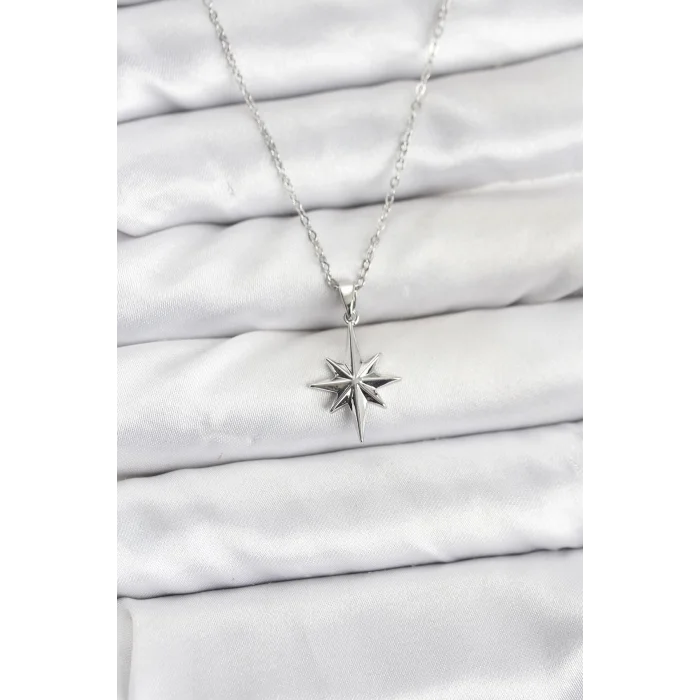 BUĞZ 316L Çelik Zincir Gümüş Renk Kutup Yıldızı Model Kadın Kolye