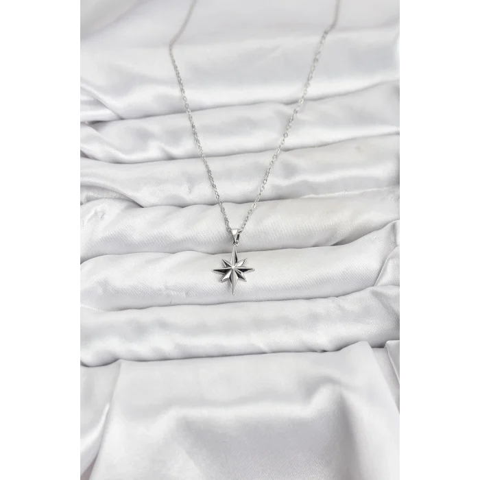 BUĞZ 316L Çelik Zincir Gümüş Renk Kutup Yıldızı Model Kadın Kolye