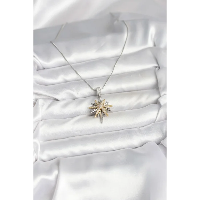 BUĞZ 316L Çelik Zincir Gümüş Renk Kutup Yıldızı Model Kadın Kolye