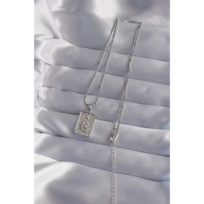 BUĞZ 316L Çelik Zincir Gümüş Renk Lazer İşlemeli Göz Figür Tarot Kolye - Lisinya