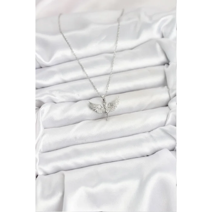 BUĞZ 316L Çelik Zincir Gümüş Renk Melek Model Kadın Kolye