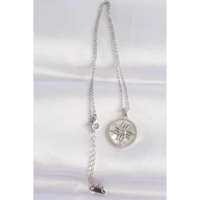 BUĞZ 316L Çelik Zincir Gümüş Renk Oval Tasarımlı Güneş Kolye